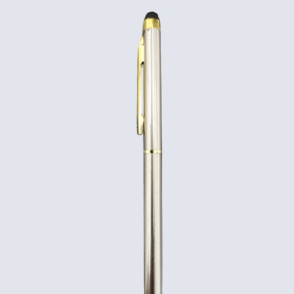 Stylus Metallic Glossy Silver Gold Clip Twist Ball Pen | 0.6mm Screw Type Blue Ink Refill | Premium Writing Pen for Men & Women