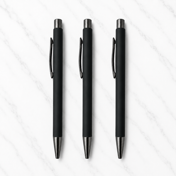 Ballpen Bazaar Set of 03 Matt Black Colour Body with Gunmetal Colour Clip Click Mechanism Ball Pen | Blue Ink | Premium Metal Writing Pens | 3 Pcs