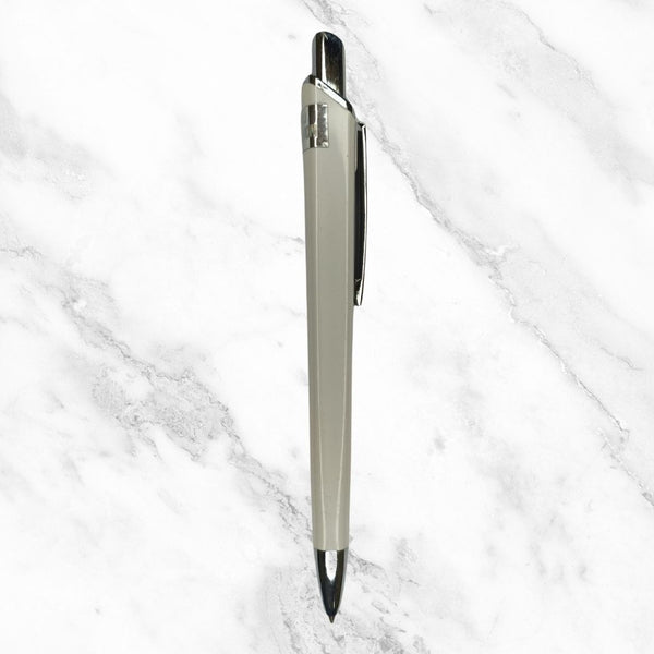 Set of 5 Plastic White Body Ball Pens with Silver Clip | Click Mechanism | Smooth Blue Ink