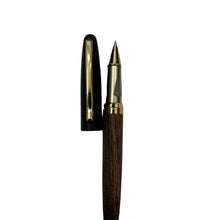 Wooden ball pen with elegant golden tip for a natural, refined writing experience.