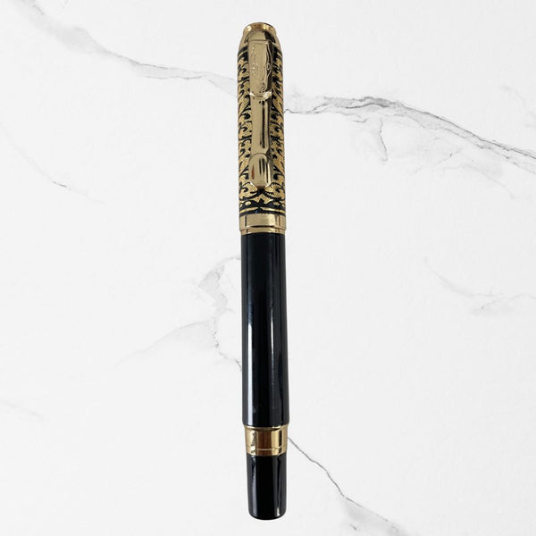 Metallic Glossy Black Ball Pen with Gold Designer Cap & Horse Symbol Clip | Openable Mechanism Premium Blue Ink Writing Pen for Professionals & Gifting