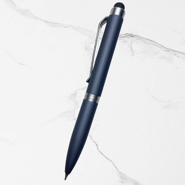 Stylus Matte Gray Body Mini Ball Pen with Silver Clip | Twist Mechanism | Compact Premium Design | Smooth Blue Ink Writing