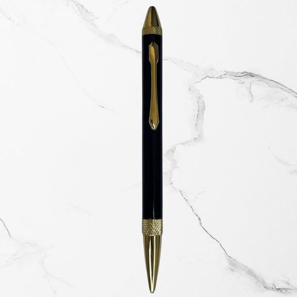 2 in 1 Metallic Glossy Black Colour Body with Gold Colour Grip Dual Ink Twist Mechanism Ball Pen – Blue & Black Ink