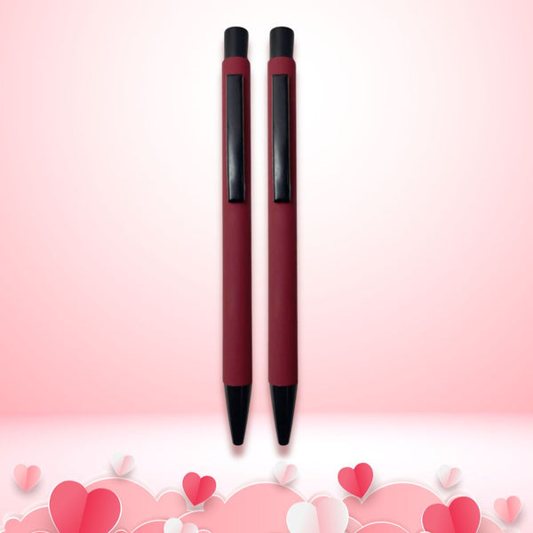 Set of 2 Matte Maroon Ball Pens with Black Clip | Click Mechanism | Smooth Blue Ink Writing Pen