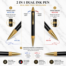 Ballpen Bazaar 2 in 1 Dual Ink Ball Pen Black Gold Grip Blue Red Ink