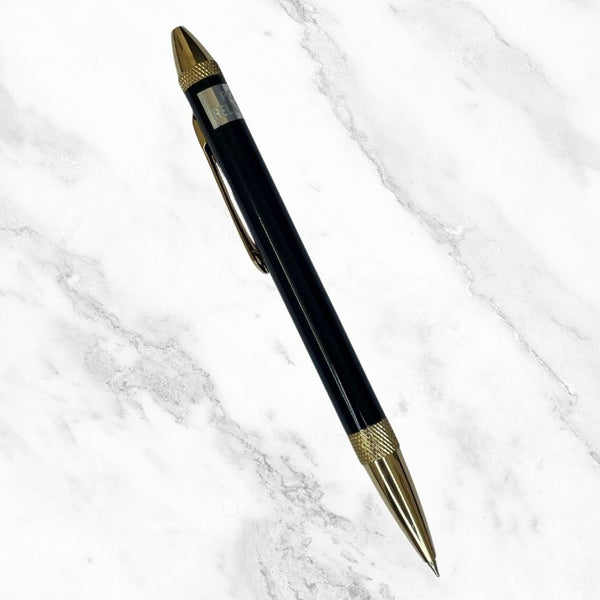 2 in 1 Glossy Black Ball Pen with Gold Grip – Blue & Black Ink 