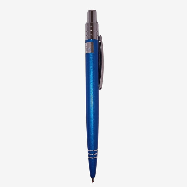 Metallic Glossy Blue Body Ball Pen with Silver Clip | Click Mechanism | Smooth Blue Ink Writing Pen