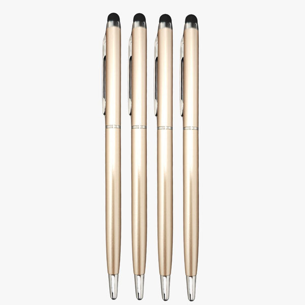 Set of 4 Rose Gold Stylus Ball Pens for Women & Men | Glossy Metallic Finish | Twist Mechanism | 0.6mm Screw Type Blue Ink Refill | Premium Smooth Writing