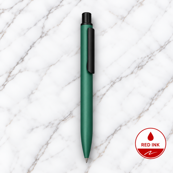 Ballpen Bazaar Matt Green Ball Pen with Black Clip | Click Mechanism | Red Ink | 1 Extra Refill