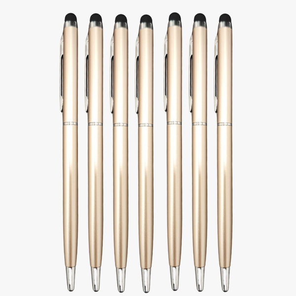 Set of 7 Stylus Metallic Rose Gold Ball Pens with Silver Clip | Twist Mechanism | 0.6mm Screw Type Blue Ink Refill | Smooth Writing | Luxury Gift Pen Set for Men & Women