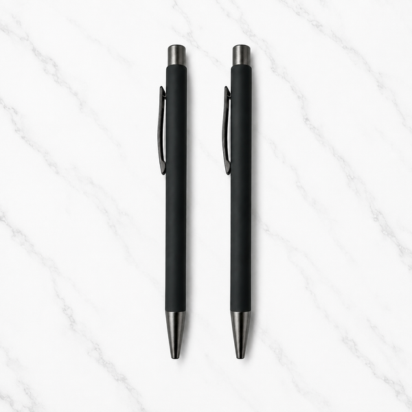 Ballpen Bazaar Set of 02 Matt Black Colour Body with Gunmetal Colour Clip Click Mechanism Ball Pen | Blue Ink | Premium Metal Writing Pens | 2 Pcs