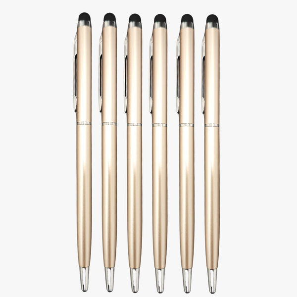 Set of 6 Stylus Metallic Glossy Rose Gold Body Ball Pens with Silver Clip | Twist Mechanism | Blue Ink
