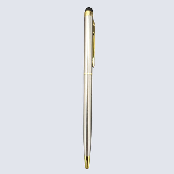 Set of 2 Silver & Gold Twist Ball Pens | Luxury Writing Pen Set for Men & Women | 0.6mm Screw Type Blue Ink Refill