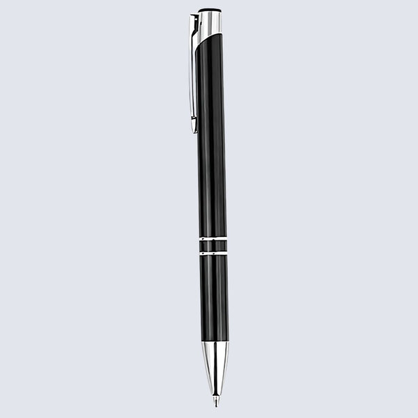 Metallic Glossy Black Body Ball Pen with Silver Clip | Click Mechanism | Smooth Blue Ink