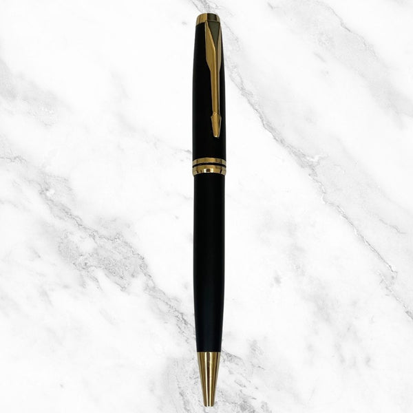 Metallic Black Ball Pen with Gold Clip – Twist Mechanism | Smooth Writing with Glycer 0.6mm Blue Ink