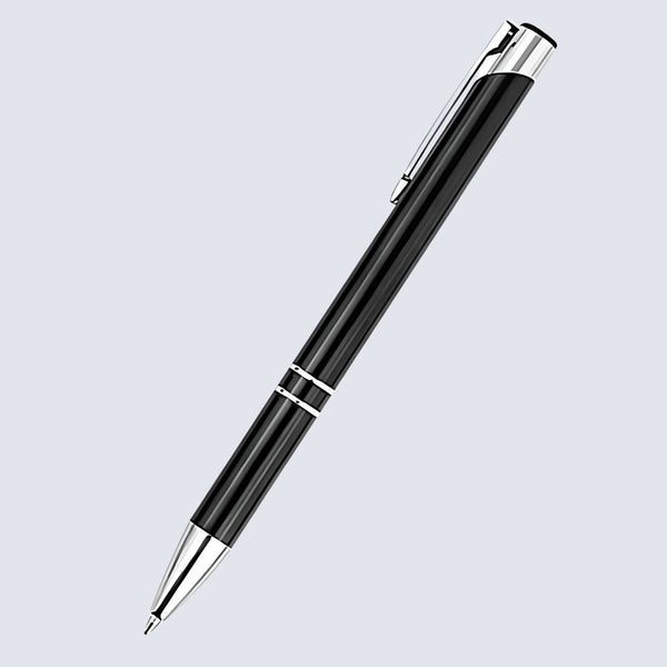 Metallic Glossy Black Body Ball Pen with Silver Clip | Click Mechanism | Smooth Blue Ink