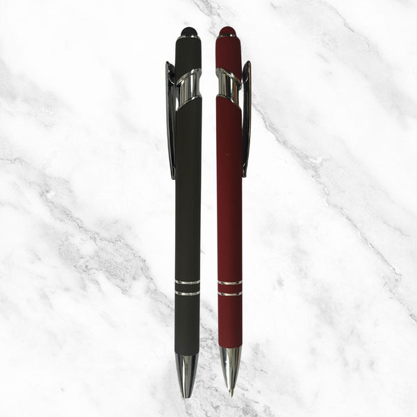 Set of 2 Stylus Ball Pens – Matt Red & Gray Body with Silver Accents | Mobile Touch | Click Mechanism | Blue Ink