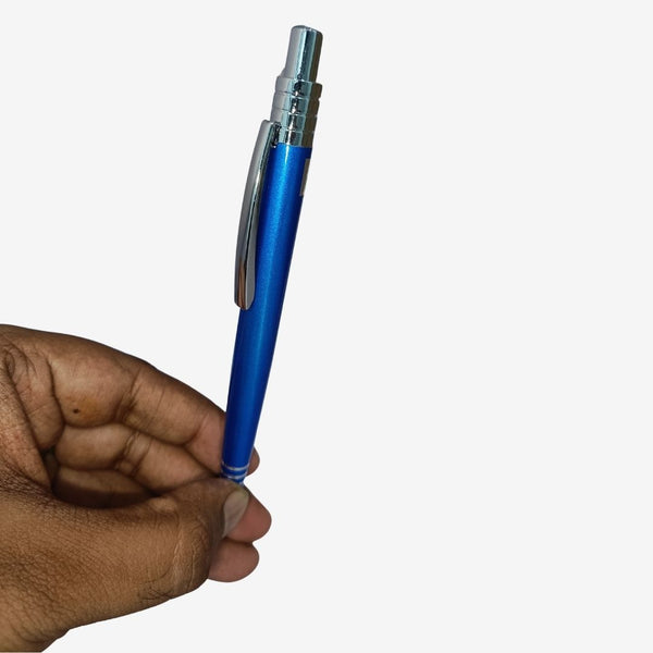 Metallic Glossy Blue Body Ball Pen with Silver Clip | Click Mechanism | Smooth Blue Ink Writing Pen