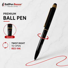 Fellowship 2-in-1 Glossy Black Ball Pen | Dual Ink (Blue & Red) | Gold Clip