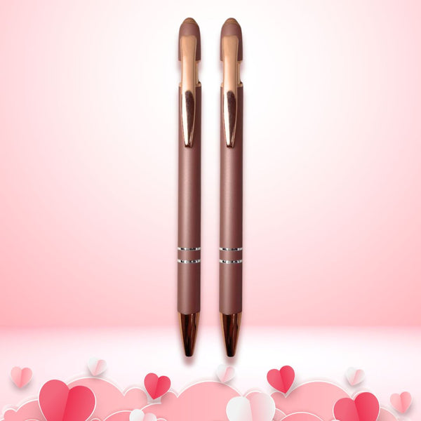 Stylus Matt Rose Gold Ball Pen with Glossy Copper Clip | Click Mechanism | Blue Ink | Mobile Touch Pen | Premium Valentine Gift for Him & Her