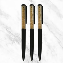 Set of 3 Matte Black Ball Pens – Gold Crystal Top, Black Clip | Blue Ink | Twist Mechanism | Premium Gift Set