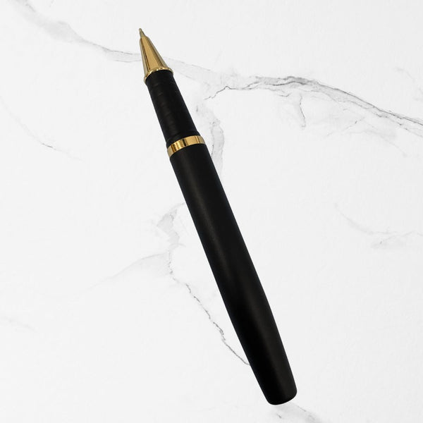 Matte Black Ball Pen with Glossy Gold Clip | Openable Mechanism | Premium Metal Body | Smooth Blue Ink Writing Pen