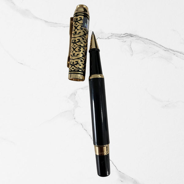 Metallic Glossy Black Ball Pen with Gold Designer Cap & Horse Symbol Clip | Openable Mechanism Premium Blue Ink Writing Pen for Professionals & Gifting
