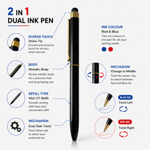 Fellowship 2-in-1 Glossy Black Ball Pen | Dual Ink (Blue & Red) | Gold Clip