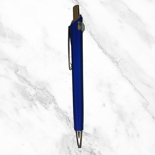 Set of 3 Metallic Glossy Blue Ball Pens with Silver Clip | Click Mechanism
