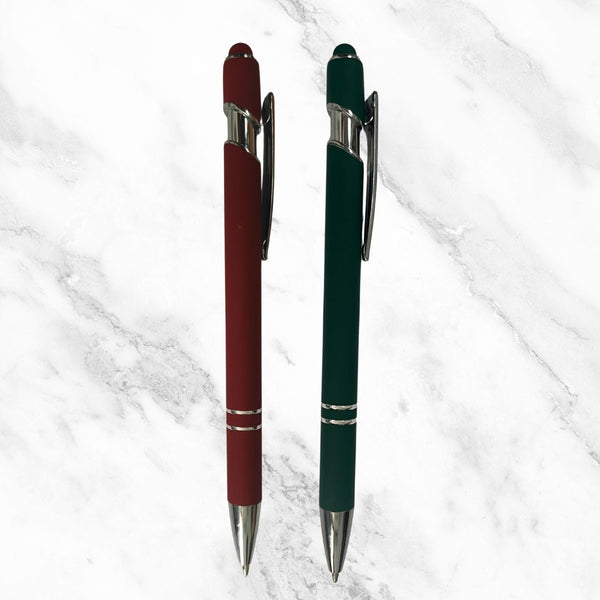 Set of 2 Stylus Ball Pens – Matte Red & Green | Mobile Touch | Blue Ink