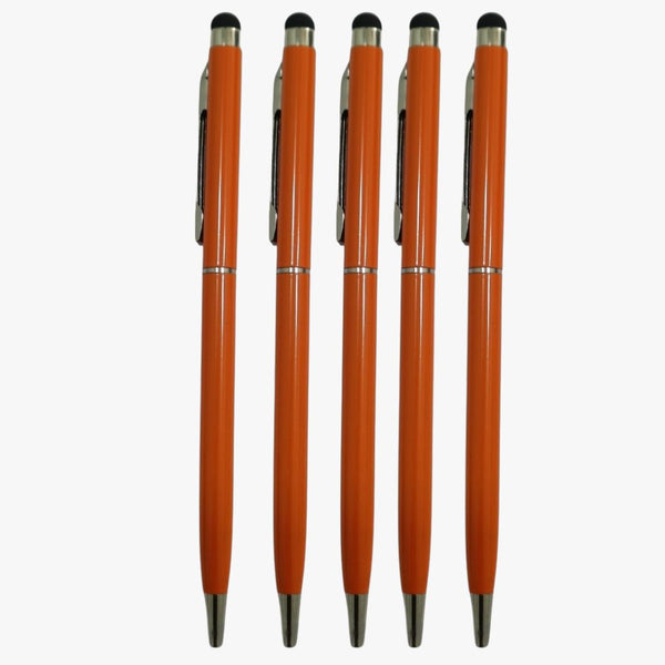 Set of 5 Orange Colour Body Ball Pens with Silver Clip | Twist Mechanism | 0.6mm Screw Type Refill | Smooth Blue Ink Writing | Men & Women Special | Premium Quality | Budget Friendly