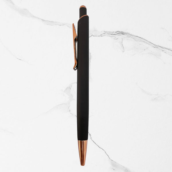 Matte Black Ball Pen with Rose Gold Clip | Premium Click Mechanism | Blue Ink Smooth Writing | Luxury Metal Pen for Office & Gifting