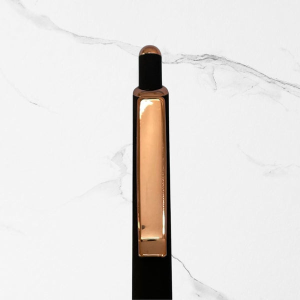 Matte Black Ball Pen with Rose Gold Clip | Premium Click Mechanism | Blue Ink Smooth Writing | Luxury Metal Pen for Office & Gifting