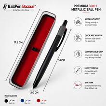 3-in-1 Matte Black Ball Pen – Click Mechanism | Blue, Red & Black Ink