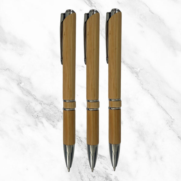Set of 3 Wooden Finish Ball Pens – Elegant Silver Clip | Click Mechanism | Blue Ink