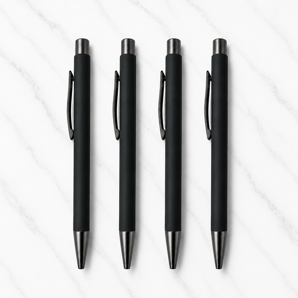 Ballpen Bazaar Set of 04 Matt Black Colour Body with Gunmetal Colour Clip Click Mechanism Ball Pen | Blue Ink | Premium Metal Writing Pens | 4 Pcs