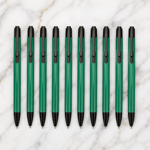 Ballpen Bazaar Matt Green Colour Body with Glossy Black Colour Clip Click Mechanism Ball Pen Set of 10 with 10 Extra Blue Ink Refills Premium Metal Pens for Office School Business Gifting