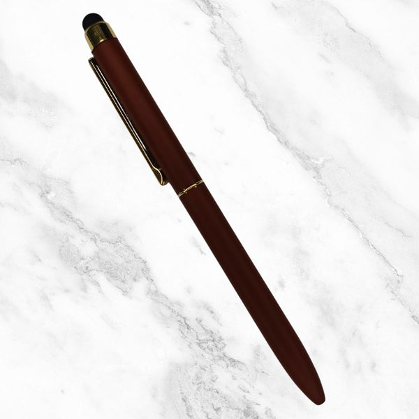 Fellowship's 2-in-1 Mobile Touch Matte Maroon Pen – Twist Mechanism | Dual Ink (Blue & Red) Ballpoint Pen