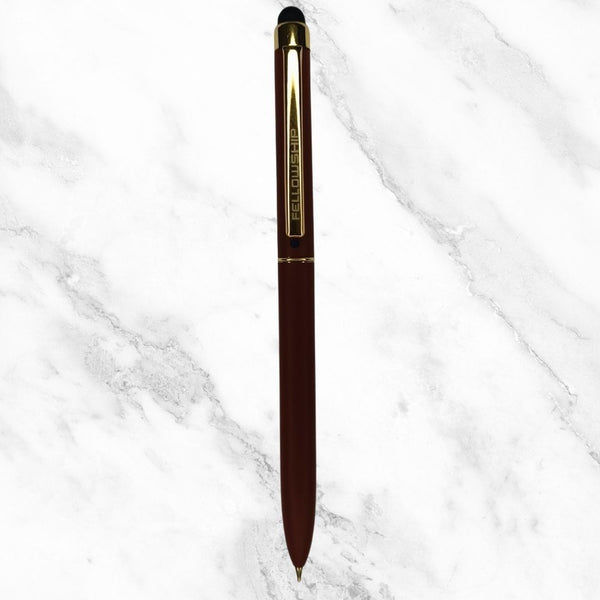 Fellowship's 2-in-1 Mobile Touch Matte Maroon Pen – Twist Mechanism | Dual Ink (Blue & Red) Ballpoint Pen