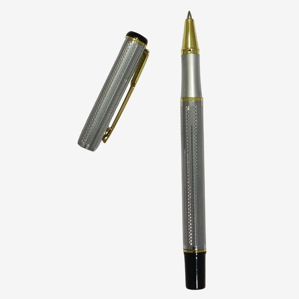 Metallic Glossy Full Silver Colour Body with Gold Colour Clip Openable Mechanism Ball Pen – Blue Ink | Premium Valentine Gift Pen