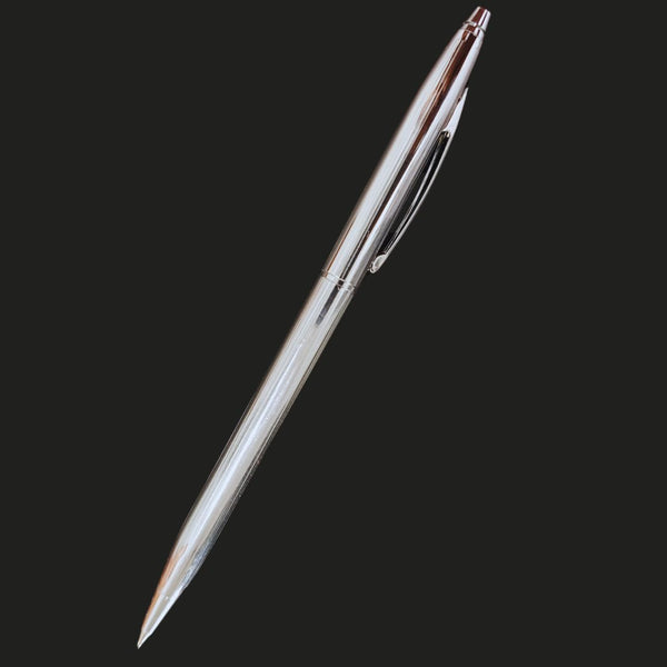 Metallic Glossy Silver Body Ball Pen with Silver Clip | Twist Mechanism | 0.6mm Screw Type Blue Ink Refill | Smooth Writing Pen for Men & Women | Premium & Budget Friendly Gift