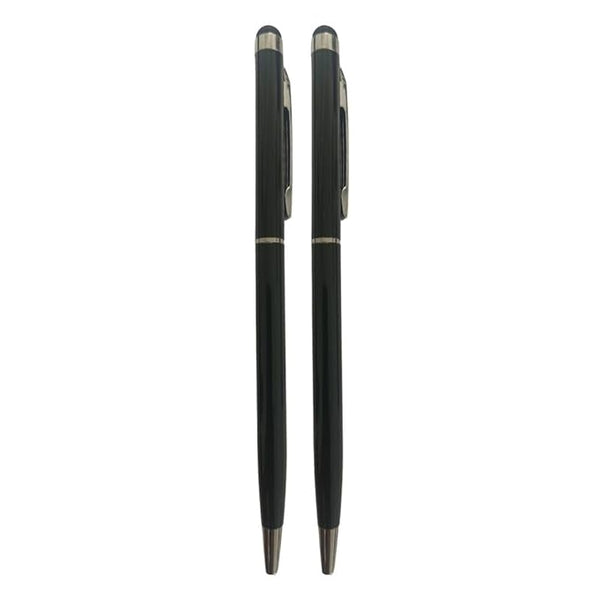 Combo of 2 Black Stylus Twist Ball Pens – Glossy Finish | 0.6mm Blue Ink | Touchscreen Compatible | Smooth Writing | Elegant Silver Clip | Ideal for Office, School & Gifting