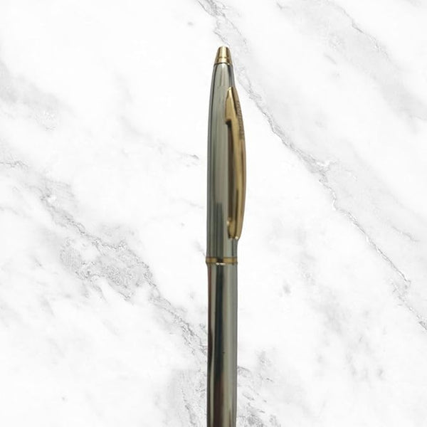 Metallic Glossy Silver Ball Pen – Gold Clip Twist Mechanism | Smooth Blue Ink