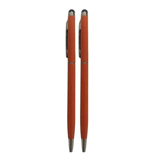 Combo of 2 Orange Stylus Twist Ball Pens – Glossy Finish | 0.6mm Blue Ink | Touchscreen Compatible | Smooth Writing