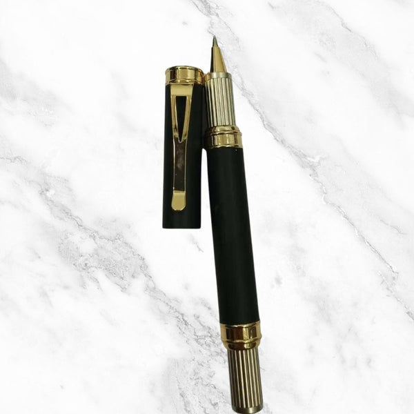 Metallic Black Ball Pen with Gold Clip – Openable Mechanism | Smooth Blue Ink