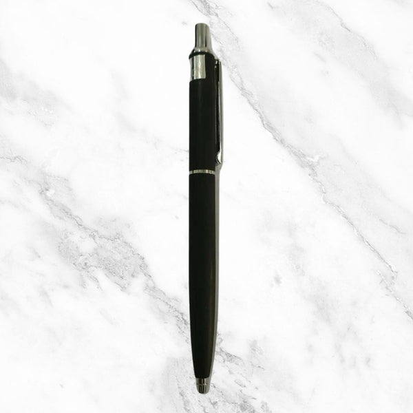 Black Metal Ball Pen with Silver Clip – Sleek Design | Smooth Blue Ink Jotter Refill