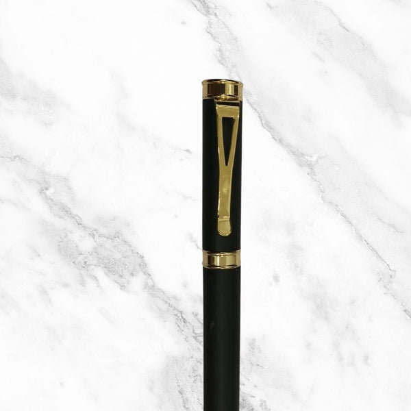 Metallic Black Ball Pen with Gold Clip – Openable Mechanism | Smooth Blue Ink