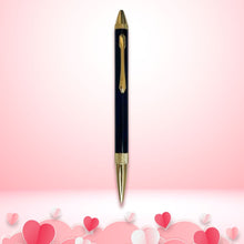 2 in 1 Metallic Glossy Black Colour Body with Gold Colour Grip Dual Ink Twist Mechanism Ball Pen – Blue & Black Ink