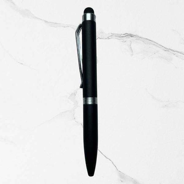 Stylus Matte Black Mini Ball Pen with Silver Clip | Twist Mechanism | Smooth Blue Ink | Compact Writing Pen for Mobile Touch & Everyday Use