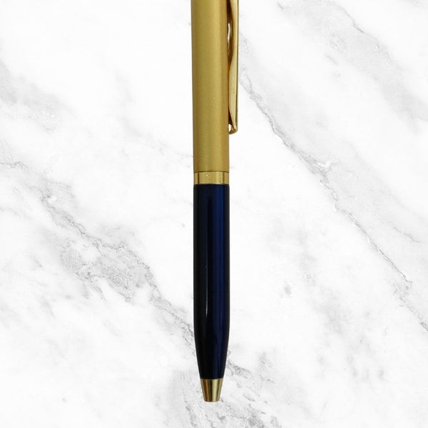 Metallic Glossy Blue & Gold Dual Tone Mini Ball Pen – Gold Clip